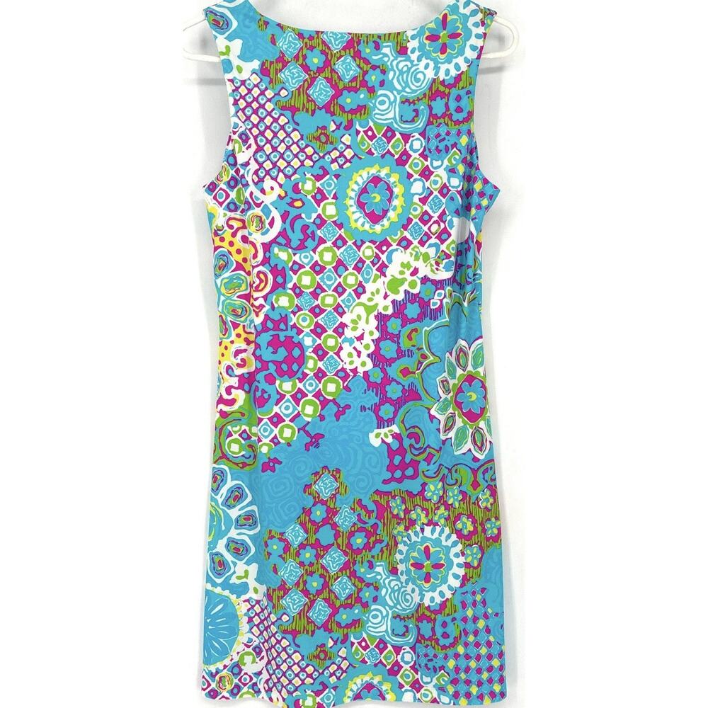 Jude Connally Med Blue Mosaic Floral Sleeveless Jude Cloth Stretch Dress - Picture 4 of 10